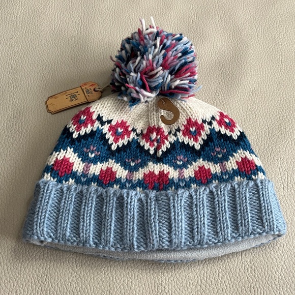 NWT - Fat Face Women’s Hand Knitted 100% Wool Fairisle Bobble Hat - Picture 3 of 6